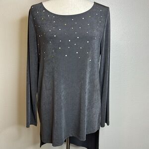 Chicos Travelers Tunic Top Asymmetrical Dressy Bling Slinky Stretch Lagenlook‎